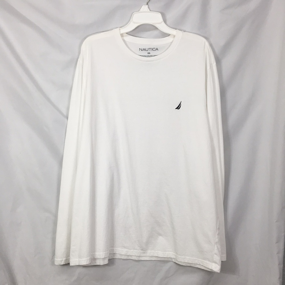 Nautica Mens Long Sleeve White Classic Crewneck Tee Size XXL Like-NEW Condition
